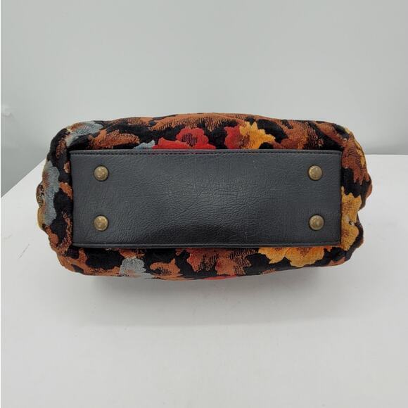 RJ Vintage 50s/60s Velvet Carpet Fabric Floral Top Handle Frame Handbag Purse - Picture 5 of 13